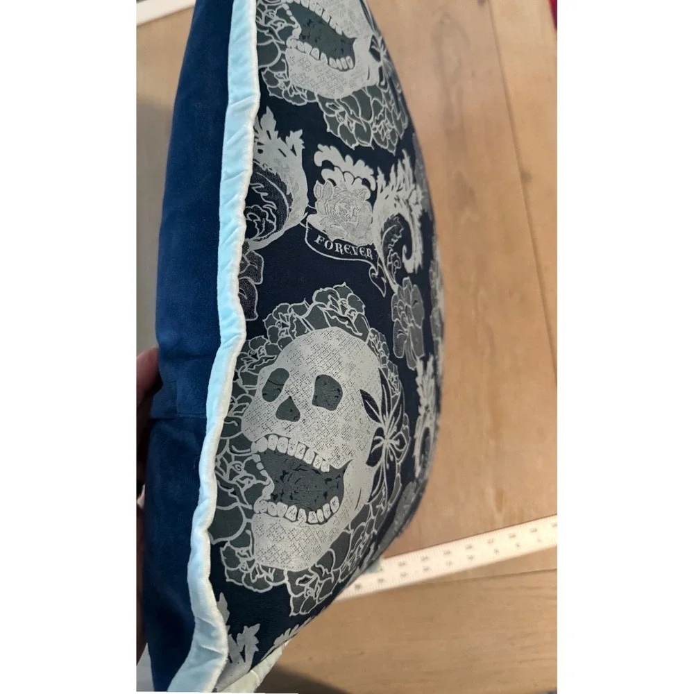 Melissa Bamber Gothic Skull Floral‎ Forever Throw Pillow Navy 16x16